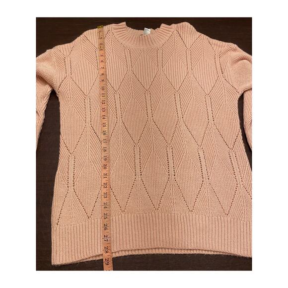 CJ Banks Blush Light Pink Open Weave Sweater Diamond Pattern Crewneck 1X Cozy - Picture 4 of 7